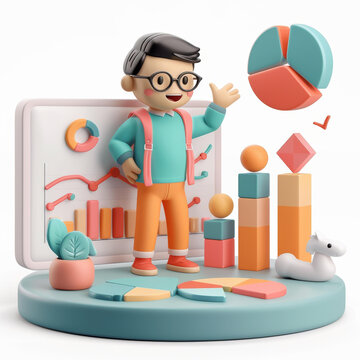 一個(gè)男孩站在屏幕前屏幕上顯示著圖表和數(shù)據(jù)