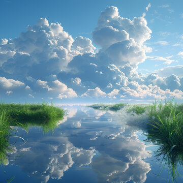 寧靜天空倒映水面美景