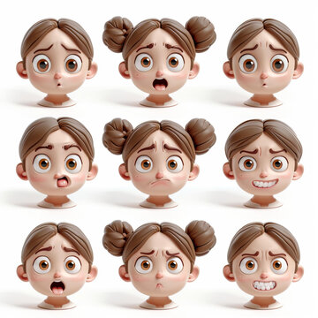 女孩的不同面部表情插圖
