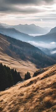 云霧繚繞的山間美景