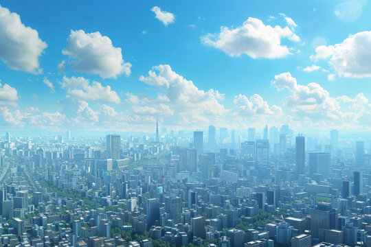 晴空萬里下的城市全景