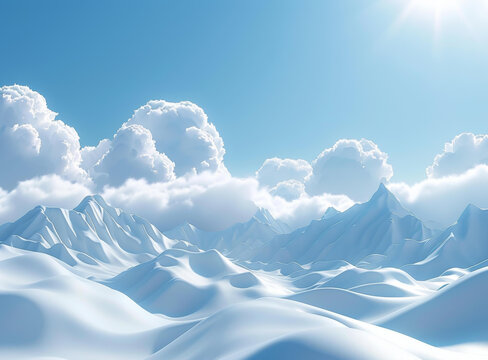 藍(lán)天白云下的雪山美景