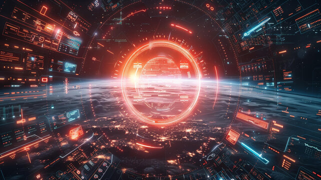 未來派宇宙飛船駕駛艙地球視角