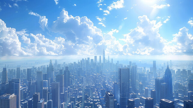晴空萬里下的未來都市景觀