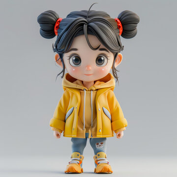 身穿黃色雨衣的可愛小女孩