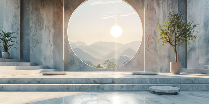 現(xiàn)代極簡建筑與山景
