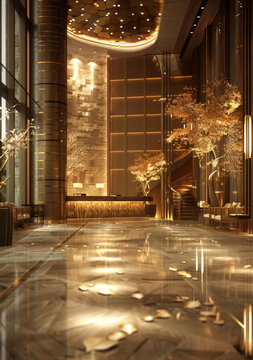 奢華金調(diào)酒店大堂設(shè)計(jì)