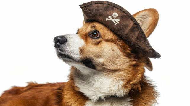 一只戴著海盜帽的可愛柯基犬