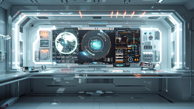 未來派宇宙飛船控制室內(nèi)飾