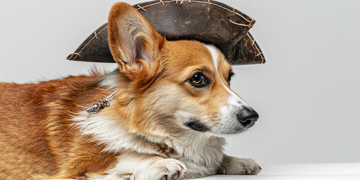 一只戴著海盜帽的可愛柯基犬