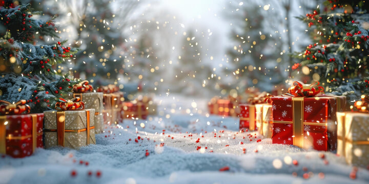 冬日雪景圣誕禮物路途