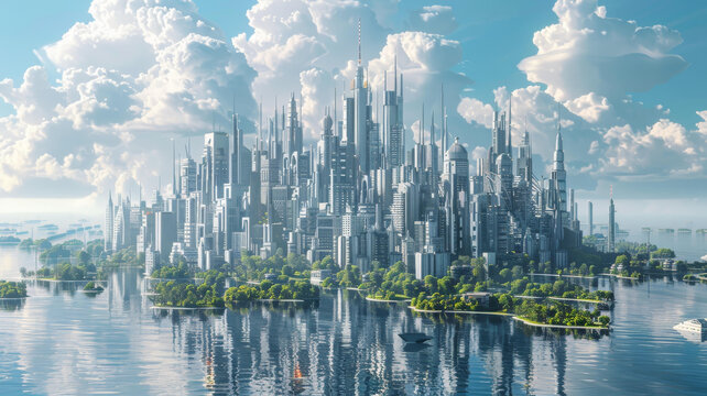 未來島嶼上的城市景觀