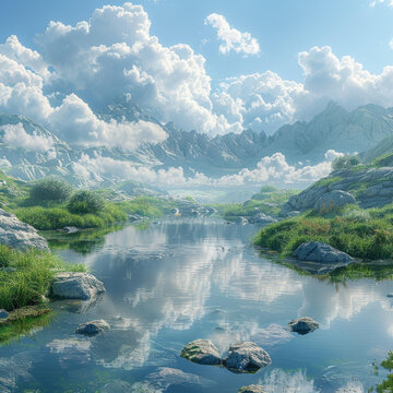 寧靜山間湖泊風光圖
