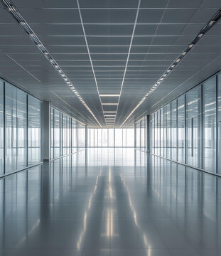 現(xiàn)代化辦公室空曠空間，玻璃墻，城市景觀