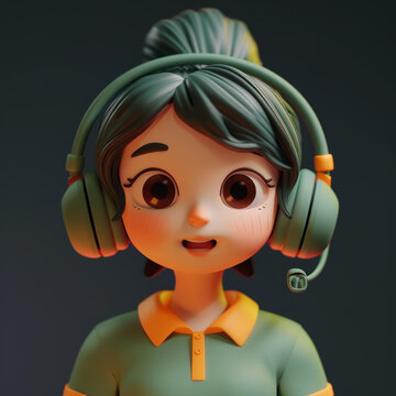一個戴著耳機的年輕女孩的插圖
