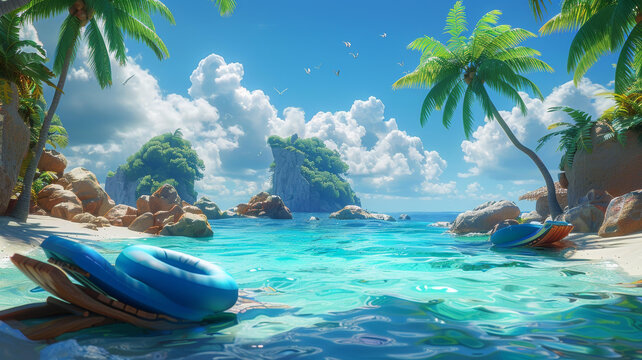 美麗的海景棕櫚樹(shù)和清澈的海水