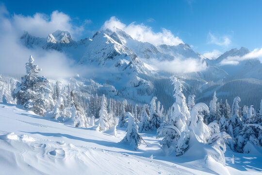 雪山樹林間的冬季仙境