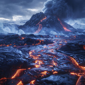 火山爆發(fā)時熔巖從山坡上流下