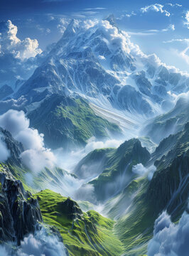 云霧繚繞的山峰奇觀