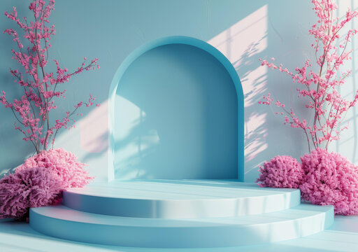 粉嫩花藝夢(mèng)幻背景展示臺(tái)