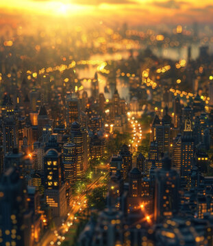 城市夜景金黃燈光