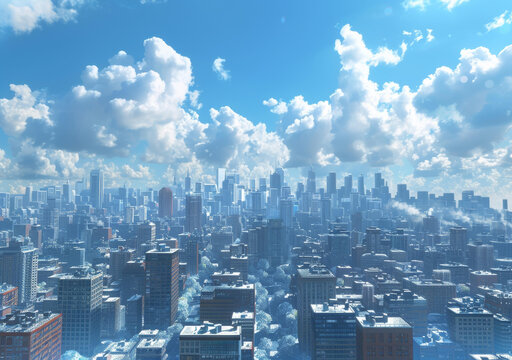 晴空萬里下的城市全景