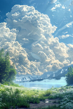 寧?kù)o湖畔草甸的壯麗云景