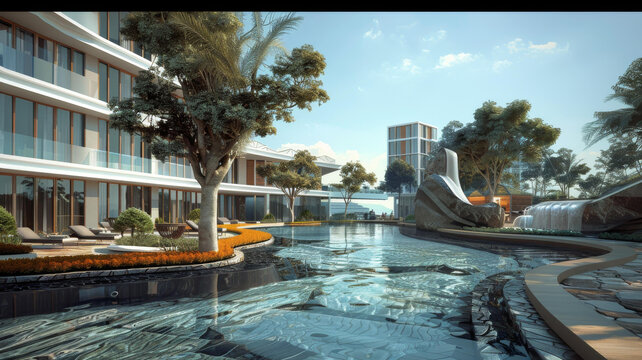 現(xiàn)代度假村建筑景觀與水景設(shè)計