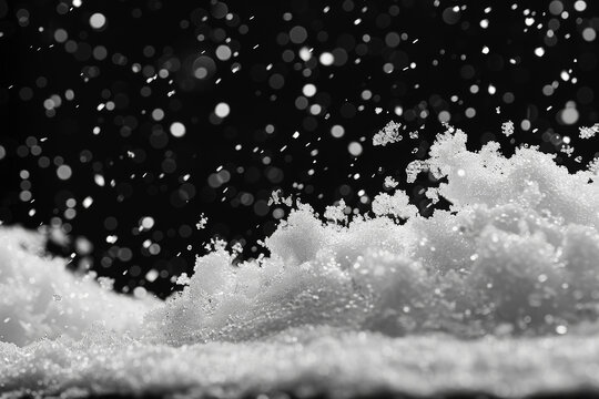 雪花飄落在雪地上空背景虛化黑白