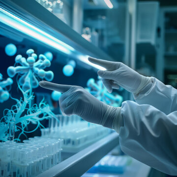 科學家們正在檢查一個病毒的模型