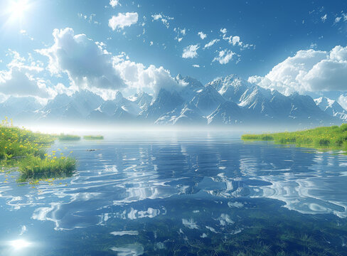 寧靜湖畔壯麗雪山美景