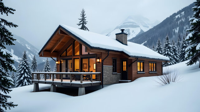冬日雪山小屋