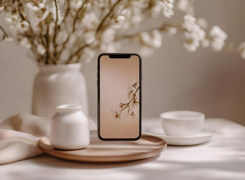 簡(jiǎn)約風(fēng)格手機(jī)模型 白色花卉 陶瓷花瓶