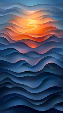 抽象的層疊波浪夕陽圖