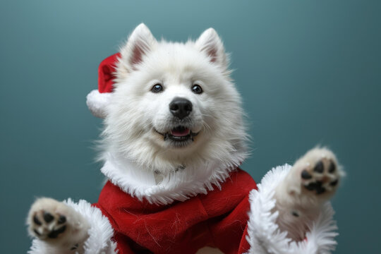 薩摩耶犬戴著圣誕帽