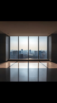 現(xiàn)代辦公室內(nèi)部城市景觀(guān)窗