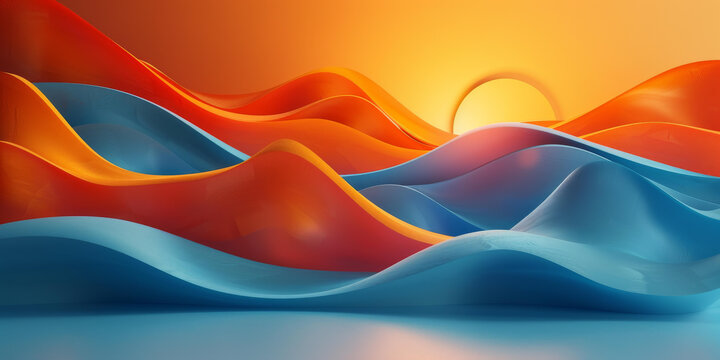 抽象多彩3D波浪夕陽風(fēng)景圖