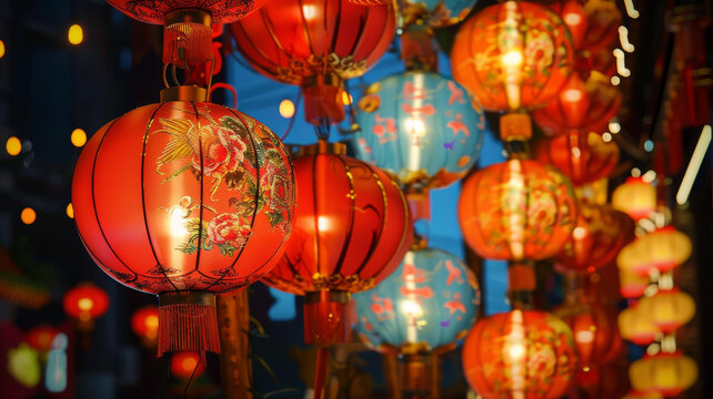 大紅燈籠高高掛起烘托出節(jié)日氣氛