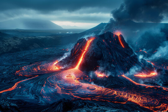 冰島法格拉達(dá)爾斯菲亞爾火山噴發(fā)熔巖