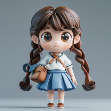 一個可愛的小女孩棕色頭發(fā)藍色眼睛穿著校服
