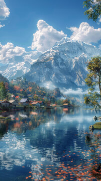 秋日山湖美景