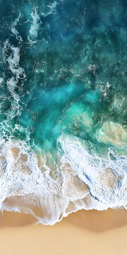 從高空俯瞰海浪拍打沙灘