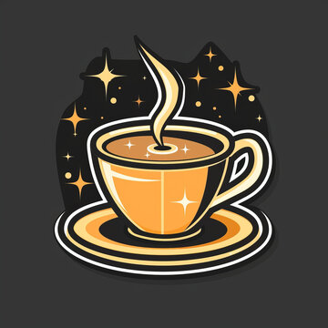 咖啡杯碟里的咖啡背景是星星