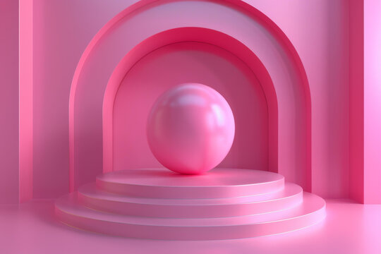 粉紅色幾何3D展示臺設計