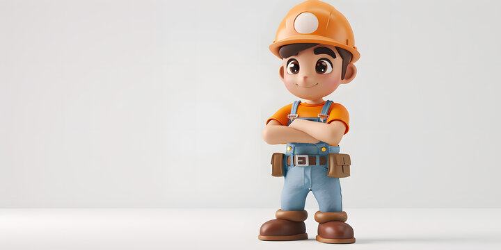 自信的卡通建筑工人3D人物