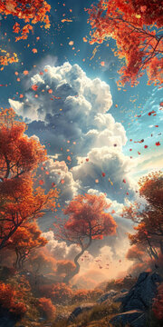 秋日夢(mèng)幻森林天空景觀圖