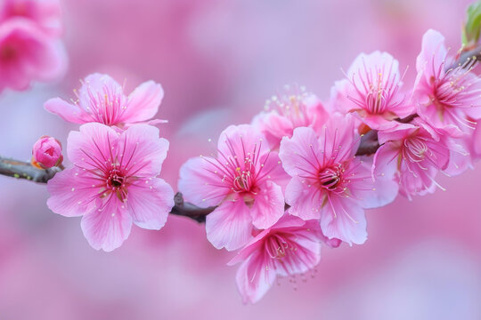 一樹(shù)盛開(kāi)的櫻花在模糊的背景下