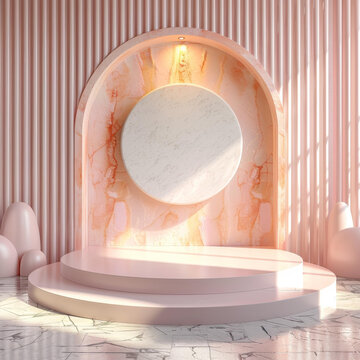 粉色大理石展示臺極簡場景
