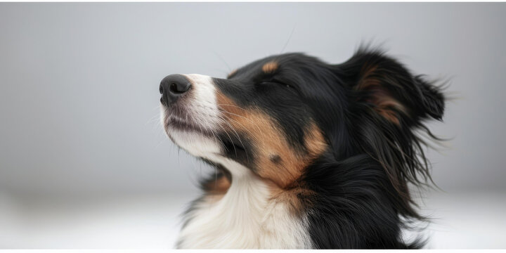 一只閉著眼睛看起來(lái)很放松的邊境牧羊犬