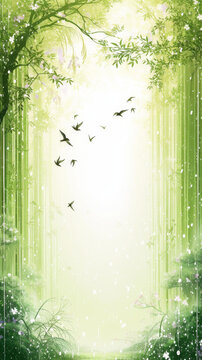 郁郁蔥蔥的竹林中飛翔的鳥(niǎo)兒